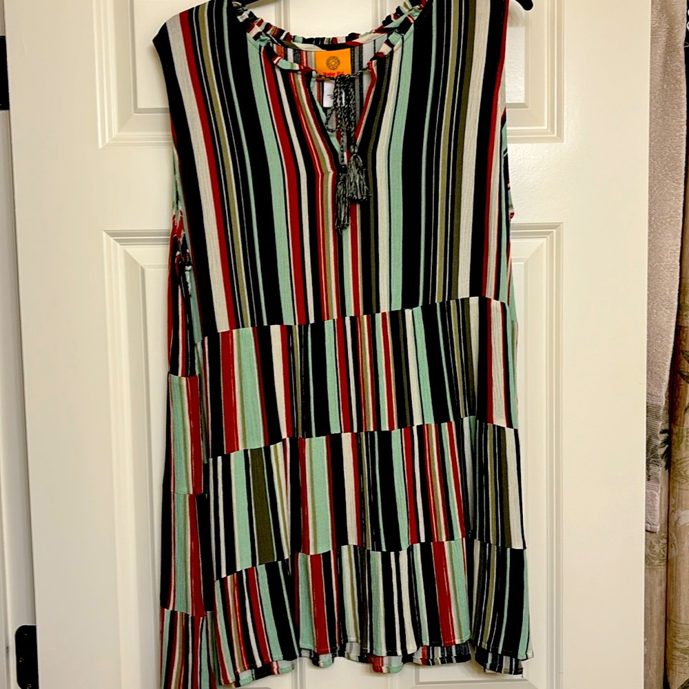 Ruby Road tank top tied tide and ruffled neckline multicolored size large